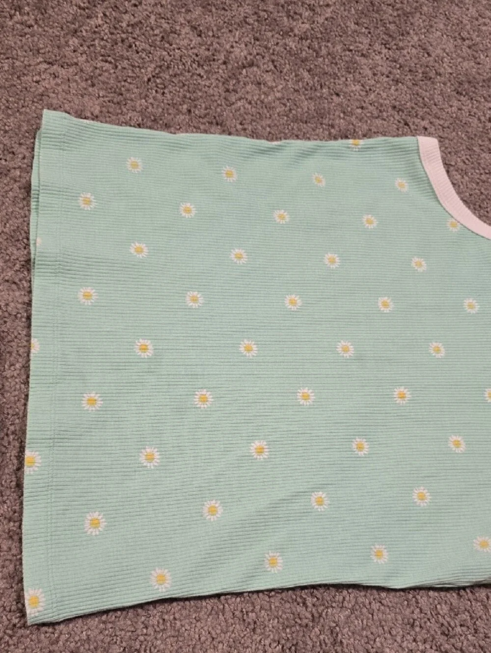 Old Navy Mint Green Daisy Ribbed Tank with White Trim
